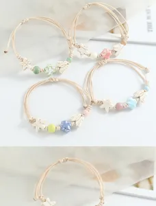 Chic handmade braided bracelet featuring ceramic star and butterfly beads, sweet literary style.