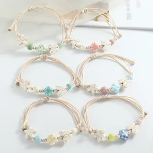 Boho ceramic butterfly flower woven bracelet set sweet style adjustable braided rope cord