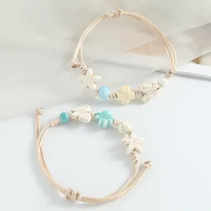 Ceramic butterfly braided bracelet set, sweet style adjustable woven cord wrist jewelry.