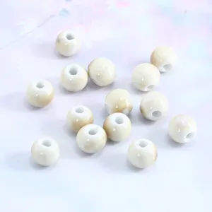 Handmade kiln change ceramic beads in cream beige for DIY jewelry making and bracelets