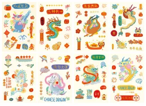 Detailed view of Chinese dragon stickers, cute Year of the Dragon DIY scrapbook decor.