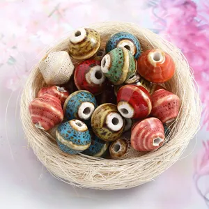 Cuentas de cerámica esmaltada, forma de trompo irregular de porcelana para joyas DIY.