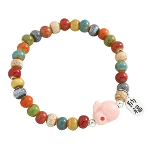 Keramik Hase Perlen Armband bunte glasierte Perlen süßes Tier Schmuck Geschenk Damen