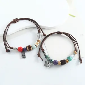 Handmade woven ceramic beaded bracelets set, chinese style cute fashion jewelry for women.