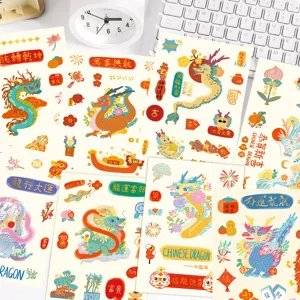 Original Year Of The Dragon New Year Stickers Cute Cartoon DIY Decorative Sticker Set For Journaling Phone Case Art Craft