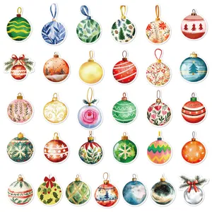 Set di adesivi con palline di Natale ad acquerello per feste, decorazioni fai da te e tazze.