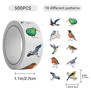 500pcs bird roll stickers with 10 different patterns, decorative craft sticker tape rolls.