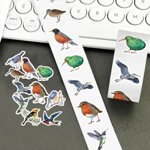 Cute watercolor bird roll stickers for journaling, scrapbooking, and laptop decoration.