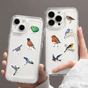 Clear phone cases decorated with beautiful watercolor bird stickers for daily use!
