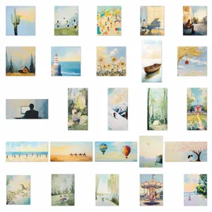 Mini canvas art stickers set, aesthetic landscape oil painting decorative stickers for phone case.