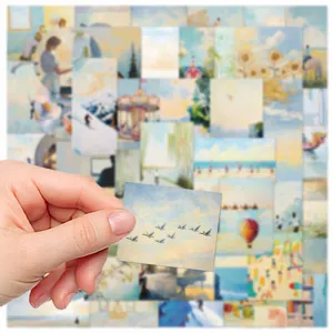 50 Pcs Aesthetic Canvas Stickers Blue Sky Art Journaling Phone Case Decorative Decals