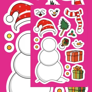 Kids DIY snowman sticker sheet, waterproof cartoon puzzle craft for Christmas party.