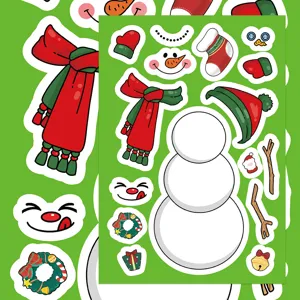 Kids DIY snowman sticker set, waterproof cartoon puzzle craft toys for Christmas decoration.