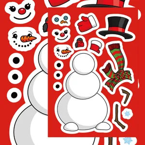 Christmas DIY snowman sticker sheet for kids, waterproof cartoon puzzle craft decoration.