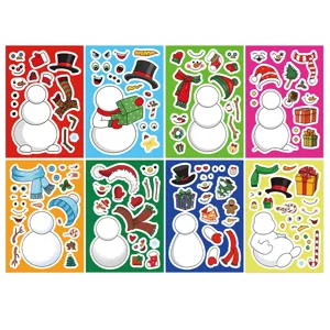 8 sheets DIY snowman sticker set for kids, creative Christmas arts and crafts handmade toys.