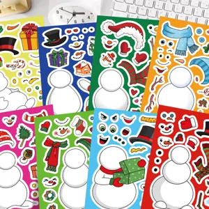Kids DIY Snowman Puzzle Stickers Waterproof Cartoon Craft Decoration Christmas Party Supplies Educational Toy
