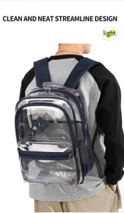 Klare PVC transparente Studenten Schultasche Rucksack mit mehreren Taschen und Reißverschluss.