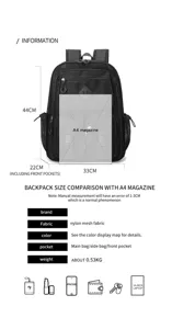 Black mesh backpack large capacity nylon school bag casual daypack with multiple pockets