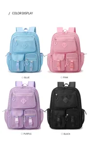 Multi-pocket mesh backpack in various colors, ideal for casual daily use and beach vacation.