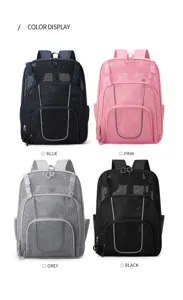 Mesh backpack casual sports outdoor basketball bag with reflective stripes and multi pockets.