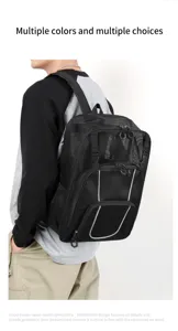 Close-up detail of black mesh hollow backpack with reflective strips and dual shoulder straps.