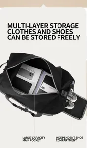 Bolso de viaje con gran compartimento principal y zapatero independiente para deporte.