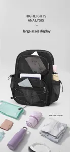 Grande zaino da spiaggia in rete nera con tasche multiple e design ad asciugatura rapida.