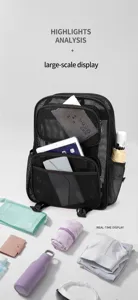 Zaino in rete nera di grande capacità per viaggi, spiaggia e uso scolastico quotidiano.