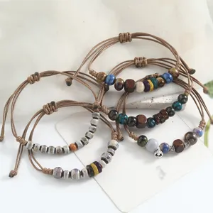 Handmade ceramic beaded bracelet retro woven adjustable wrist jewelry for men and women