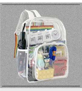 Zaino trasparente in PVC per studenti, zainetto impermeabile chiaro di grande capacità.
