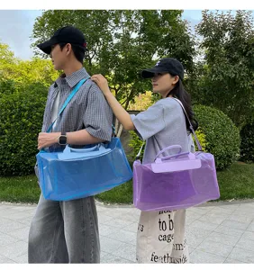 Large capacity PVC mesh travel beach bag with shoulder strap and handles for outdoor activities.
