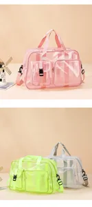 Grande borsa da viaggio trasparente in rete PVC borsa da spiaggia con tasche e tracolla.