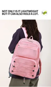 Pink mesh backpack large capacity casual beach bag lightweight fitness sports backpack