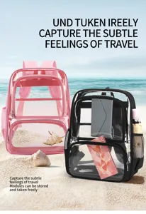 Detailansicht des klaren Rucksacks, großes Fassungsvermögen mit Taschen für Reisealltag.