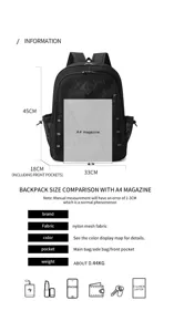 Grande zaino in rete di nylon nera per sport, spiaggia e scuola con tasche multiple.