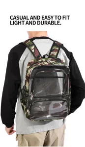 Transparenter Tarnungs-Rucksack mit mehreren Reißverschlusstaschen für Schule und Reisen