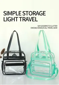 Clear PVC travel tote bag with multiple pockets, perfect for concerts, sports and daily use.