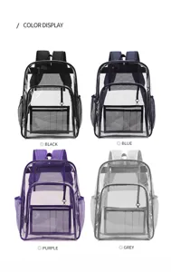Transparenter PVC Rucksack große Kapazität Schultasche mit mehreren Taschen und Seitentaschen.