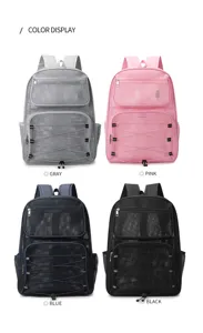 Multifunctional large capacity mesh backpack, breathable beach and sports bag in four colors.