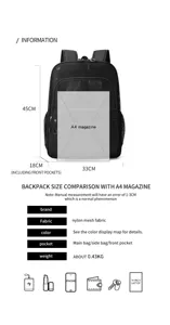 Schwarzes Mesh-Rucksack-Spezifikationsdiagramm mit 45x33x18cm Maßen und Nylon-Netzmaterial.