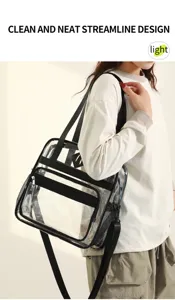 Transparent PVC Tote Bag Clear Shoulder Handbag with Multi Pockets for Daily Travel Event