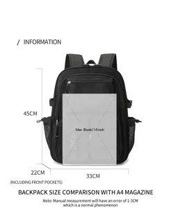 Zaino nero in rete grande capacità multi tasche studente viaggio computer borsa