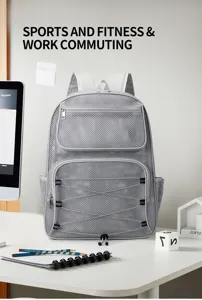 Grey mesh backpack large capacity breathable casual sports fitness and work commuting school bag