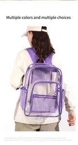 Klare PVC Rucksack mit mehreren Taschen, große Kapazität Schultasche im transparenten Design.