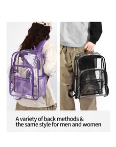 Transparenter PVC Rucksack mit vielen Fächern, große Kapazität für Studentenalltag.