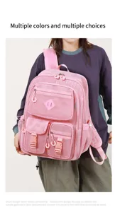 Pink mesh hollow out backpack for beach vacation with multi pocket large capacity