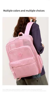 Rosa Netz-Rucksack für Studenten, lässiger atmungsaktiver Großraum-Schulranzen chic.