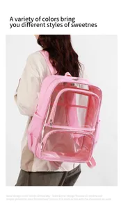Rosa klarer Studentenrucksack mit vielen Taschen und modische transparente Schultasche für Alltag