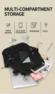 Zaino in rete nera di grande capacità con scomparti per laptop da 15.6 pollici in viaggio.