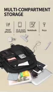 Detailed view of the multi-compartment mesh backpack showing spacious storage capacity and pockets.